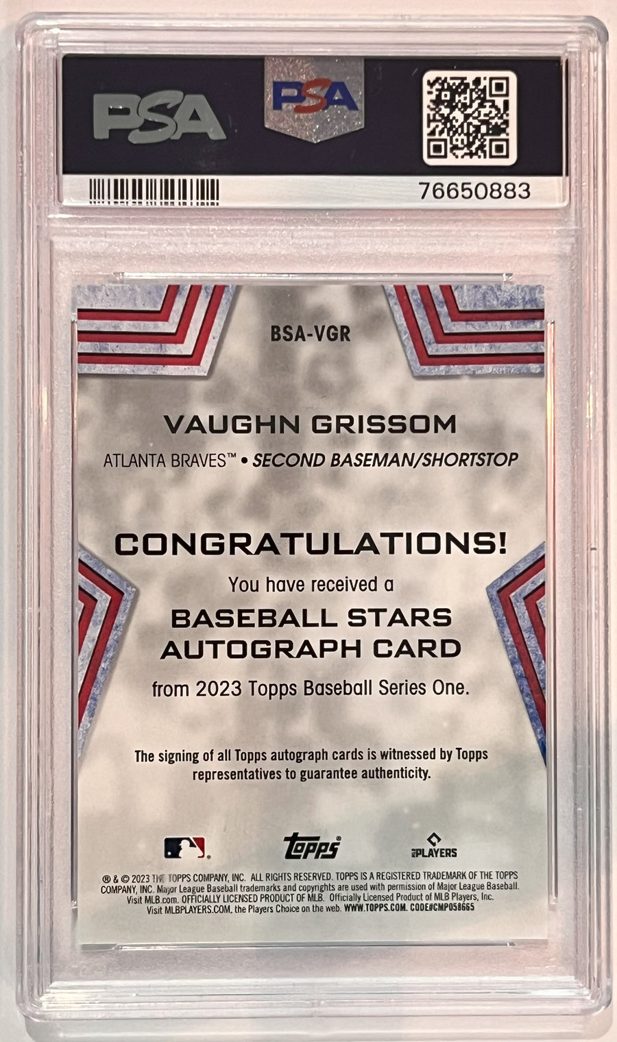 2023 Topps BSAVGR Vaughn Grissom RC Baseball Stars Auto PSA 10 Gem Mint