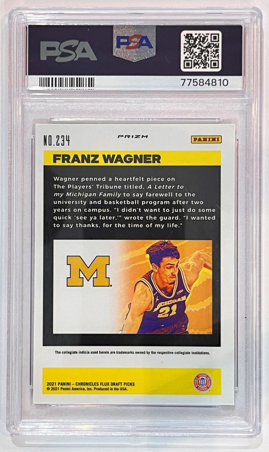 2021 Panini Chronicles Draft Picks #234 Franz Wagner Pink PSA 10 Gem Mint