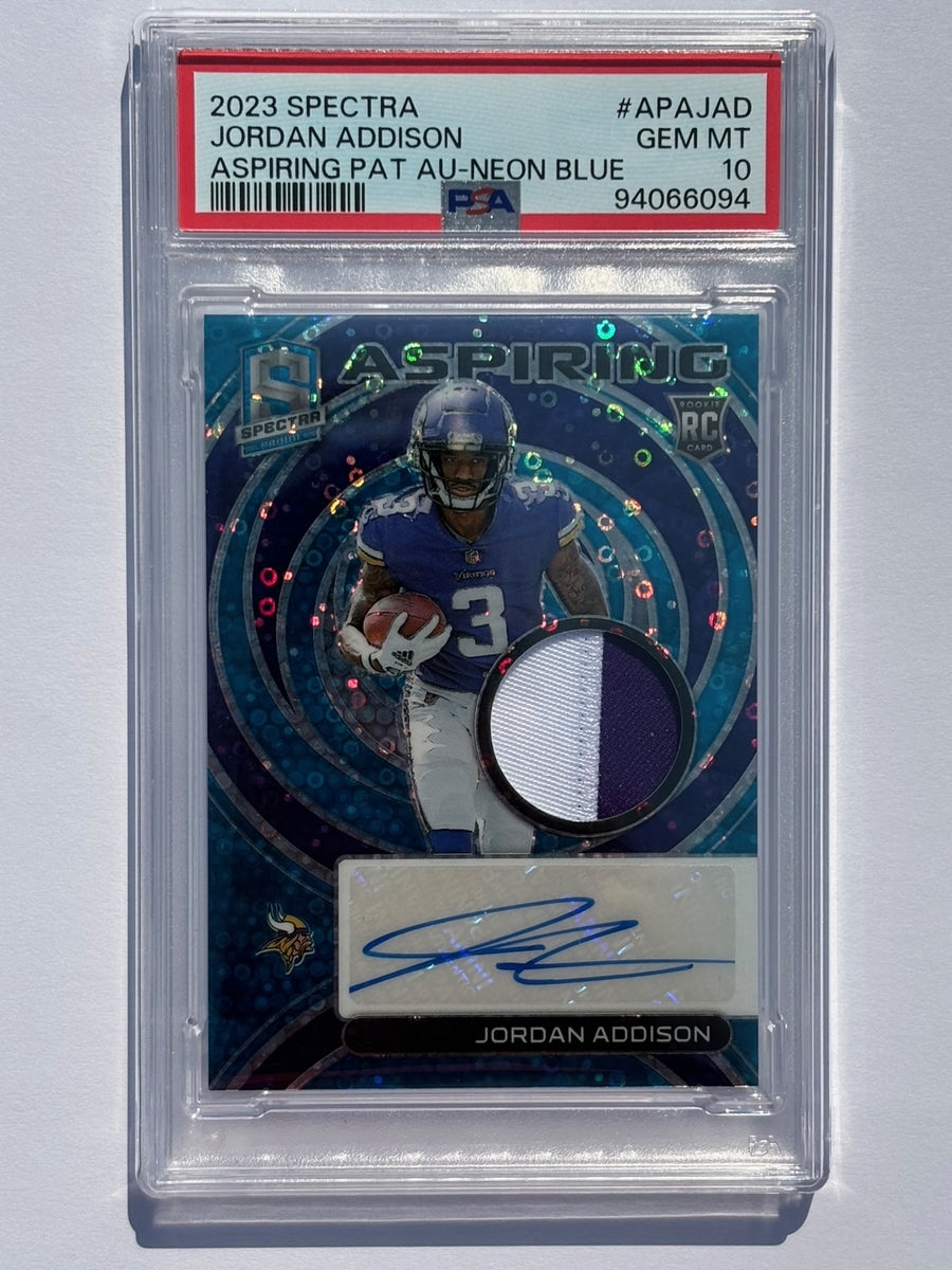 2023 Spectra Jordan Addison Aspiring Patch Autograph - Neon Blue PSA 10  08/50