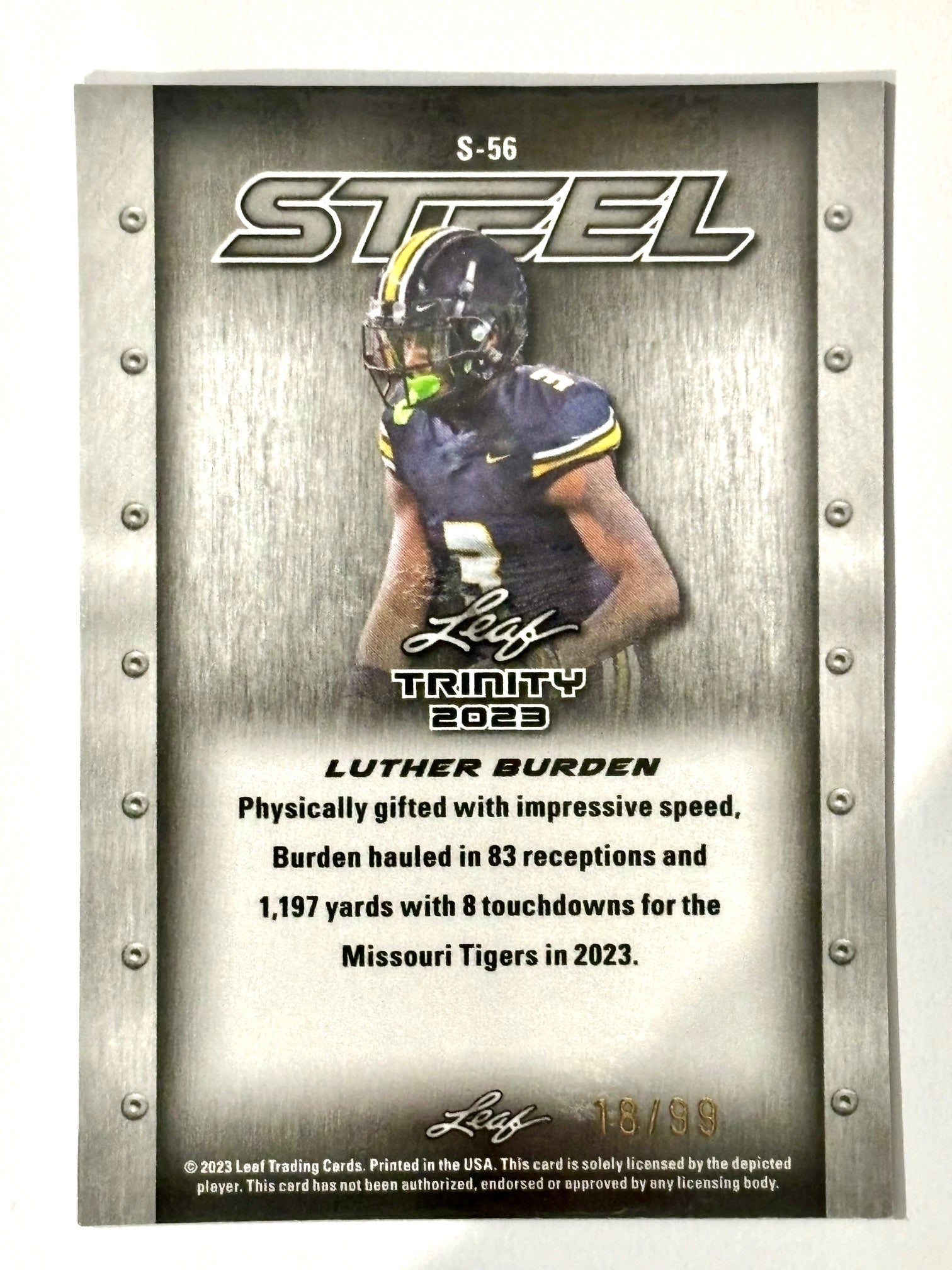 2023 Leaf Trinity Luther Burden Steel Purple Lazer /99