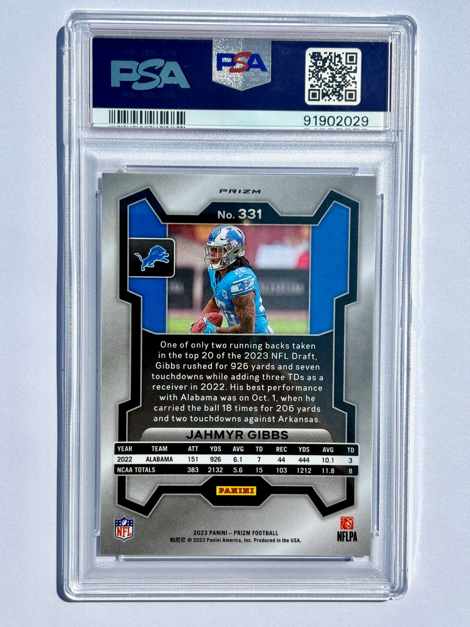 2023 Panini Prizm Jahmyr Gibbs Red/White/Blue PSA 9