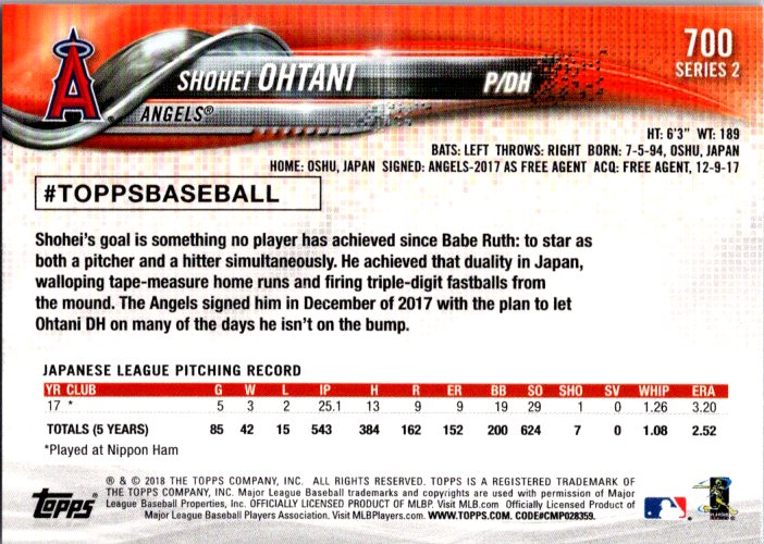 2018 Topps Series 2 Shohei Ohtani RC - Pitching #700