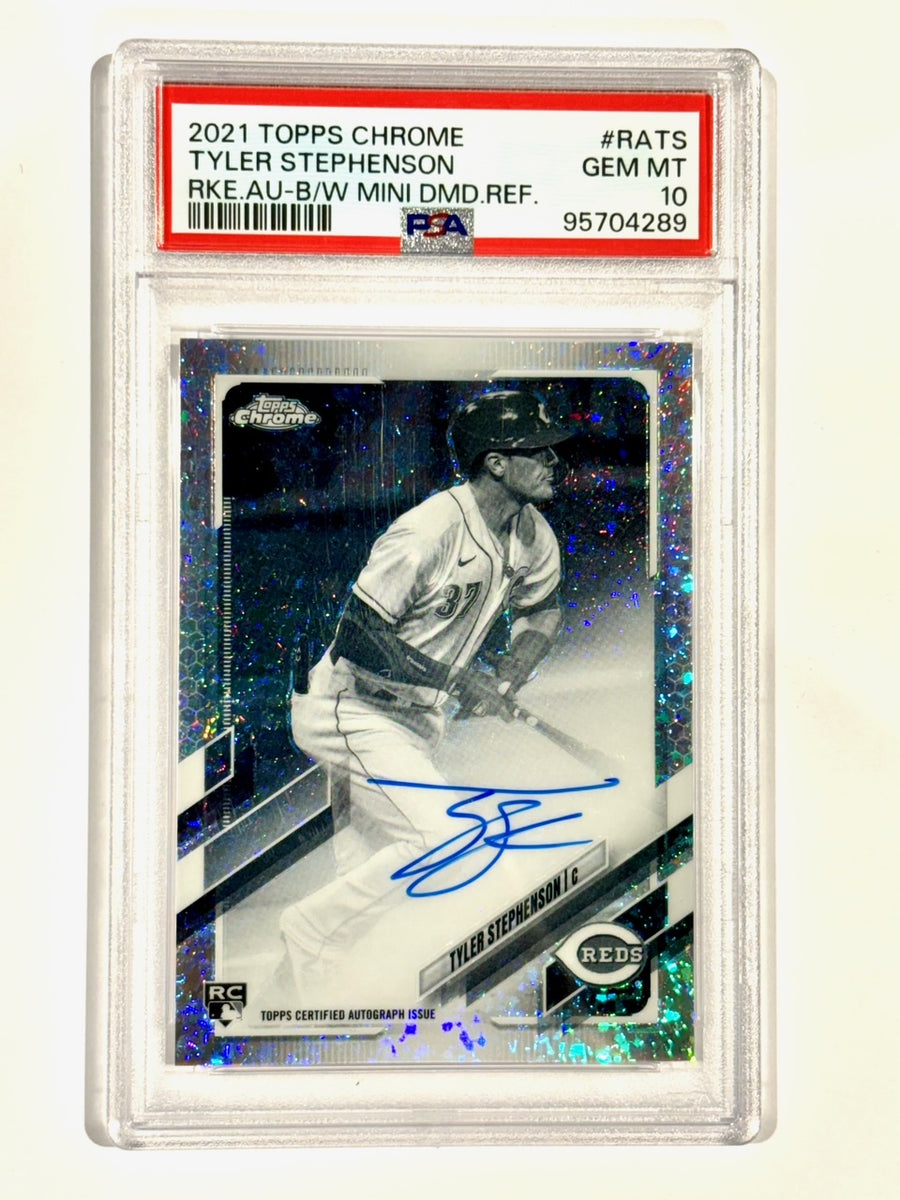 2021 Topps Chrome Tyler Stephenson Rookie Autograph B/W Mini Diamond Refractor - PSA 10