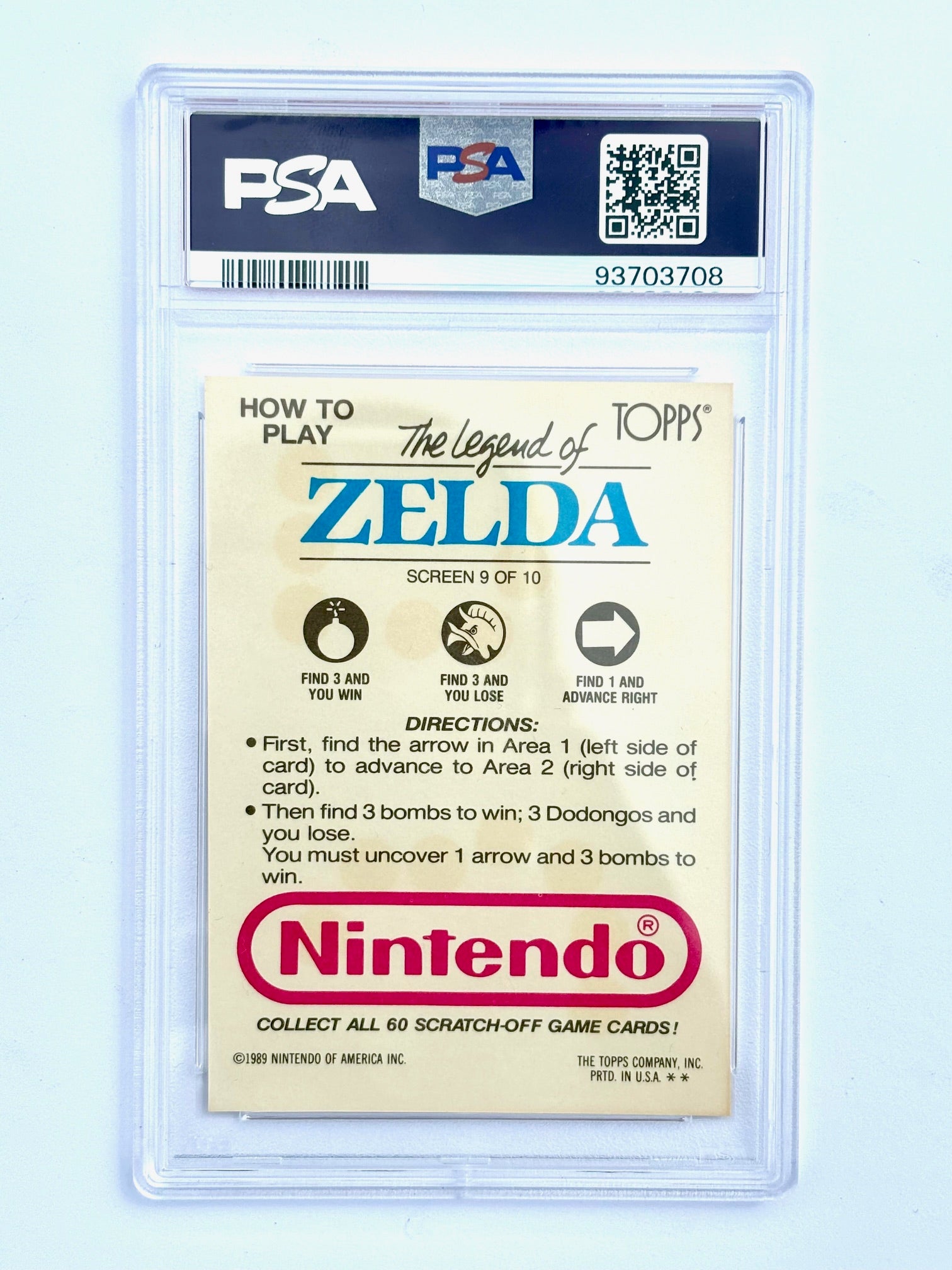 1989 Topps Nintendo Screen 9 Scratch Off Legend of Zelda #9 PSA 9